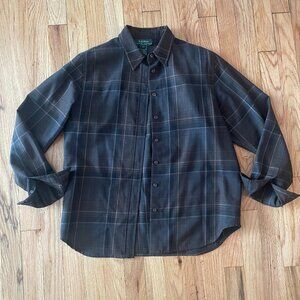 Lauren Ralph Lauren Brown Plaid Blouse 100% Wool